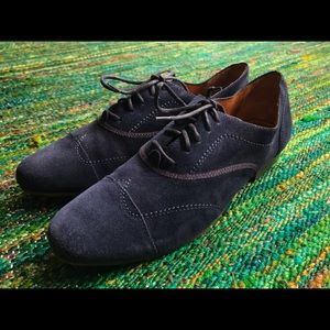 Lanvin Navy Blue Suede Oxfords